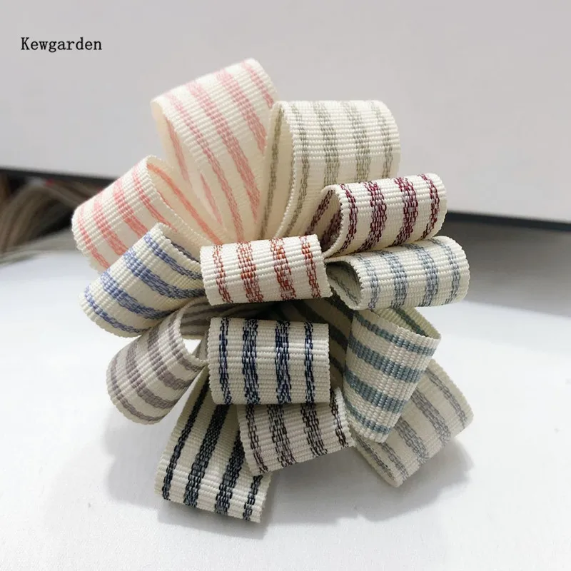 Kewgarden Stripe Cotton Ribbons 10mm 38mm DIY Bow Hair Accessories Handmade Tape Garment 10 Yards