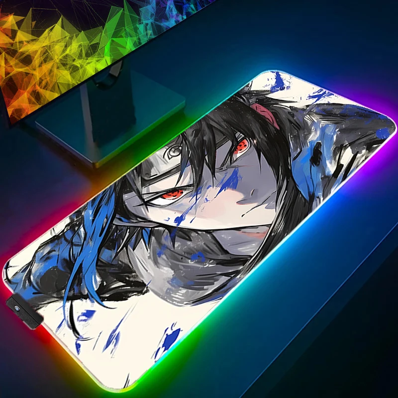 

LED Mouse Pad N-naruto Sasuke Backlight Gaming Accessories PC Computer Keyboard Gamer RGB Desk Mat alfombrilla xl Anime Mousepad