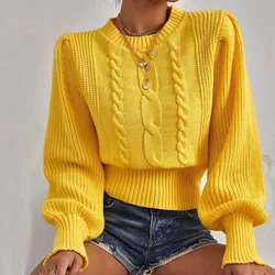 Solid Sweater Women's Soft Warm Pullovers Autumn Winter Fashion Lantern Sleeve Loose Twist Knitted Sweater Ladies Casual Tops