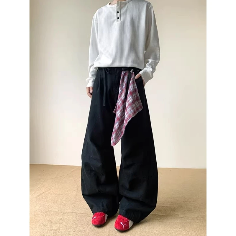 

Large Size Men's Casual Wide Leg Jeans Detachable Scarf Waed Blade ape Faionable Polyester Fiber Daily Wear