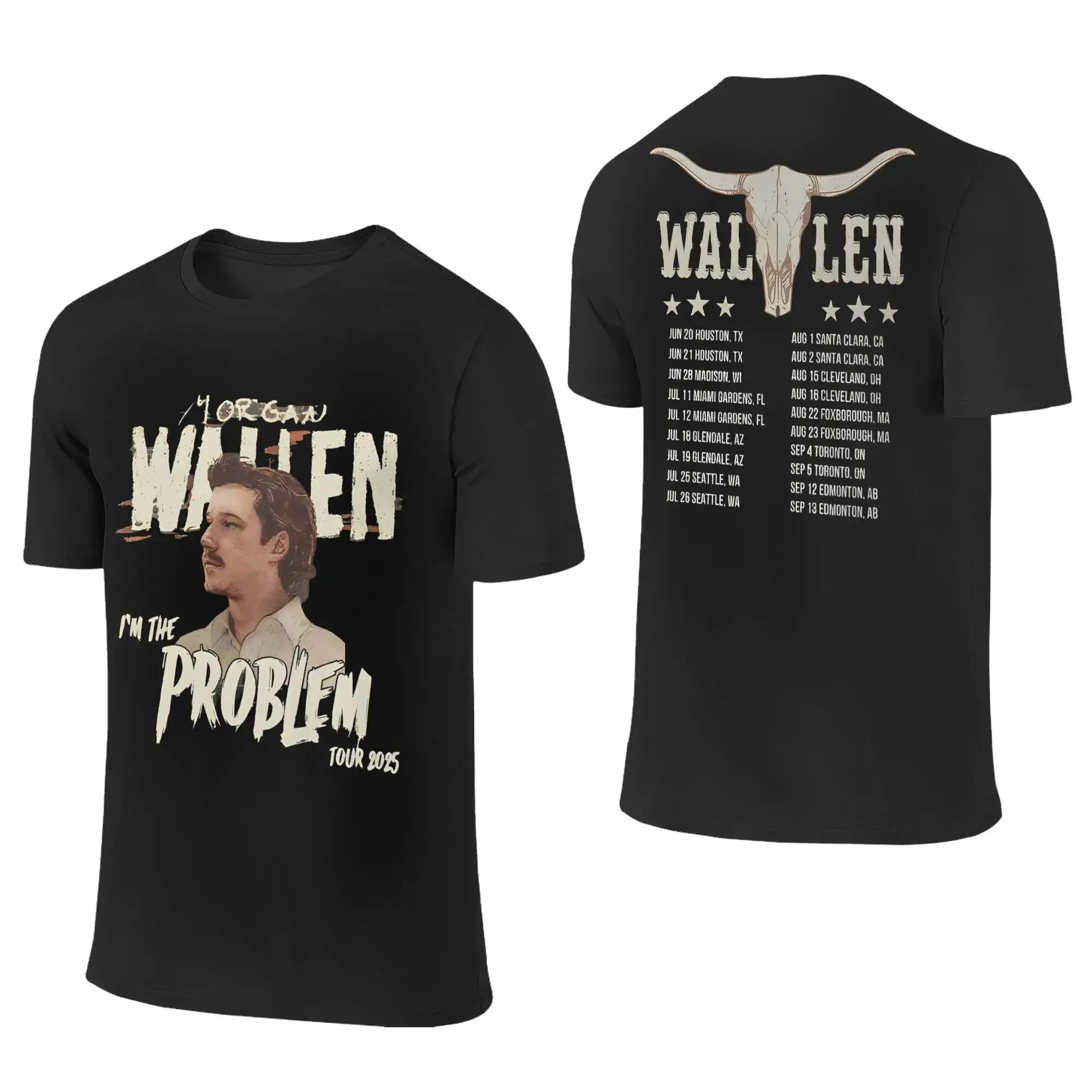 Morgan Wallen Country Music Unique Tee If I'm The Problem T Shirt Crew Neck Print Tops 2-sided Y2k Tees Casual Loose Tops Unisex