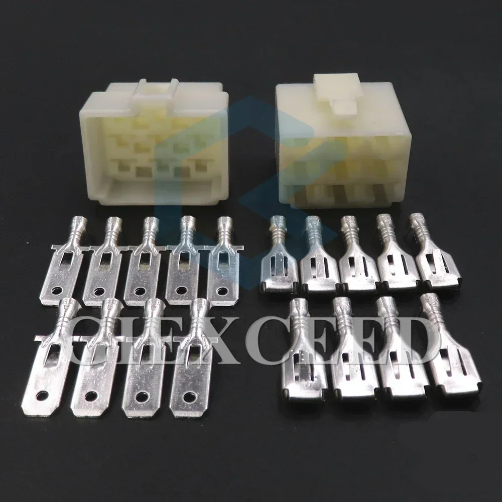 2 Sets 9 Pin Wire Cable Connector With Terminal AC Assembly Docking Unsealed Socket 6.3 Series Automobile Large Current Plug