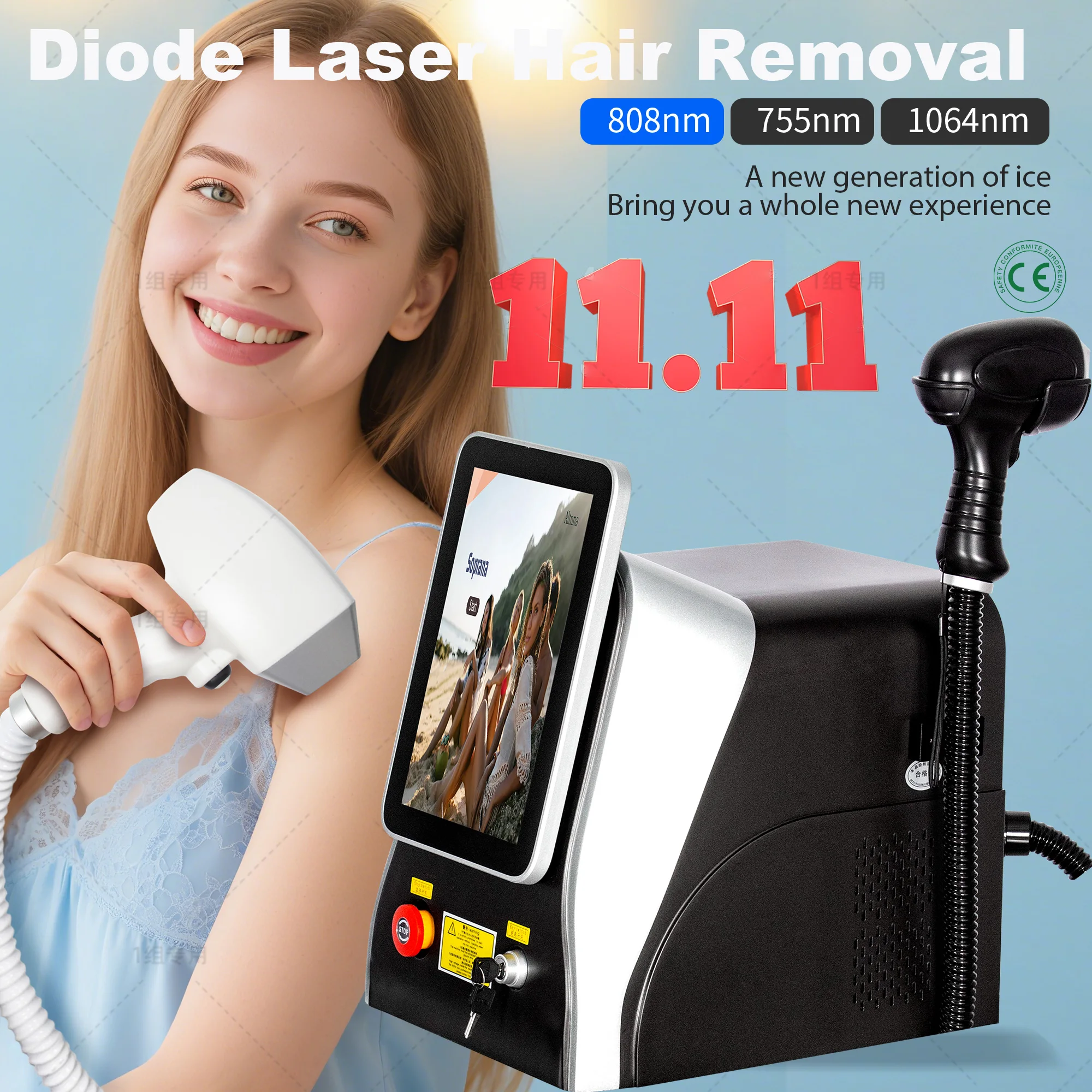 

Portable 808 755 1064nm Alexandrite Device 3 Waves Permanent Professional Diode Ice Titanium Laser Body Hair Removal Machine