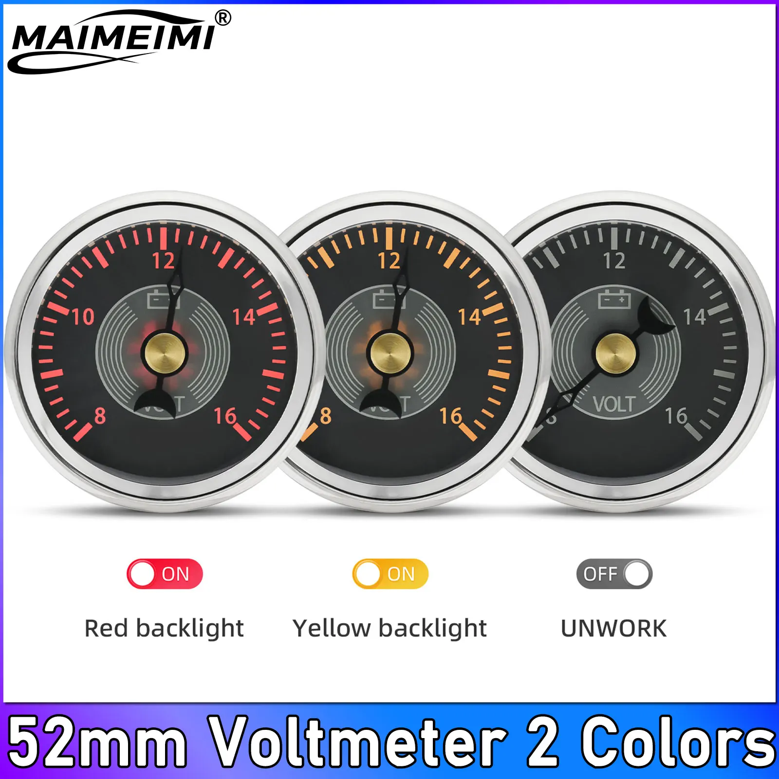 

52mm Voltmeter 2 Colors Backlight Classic Pointer Voltage 8-16V Volt Meter Gauge Universal 12V Boat Car Marine