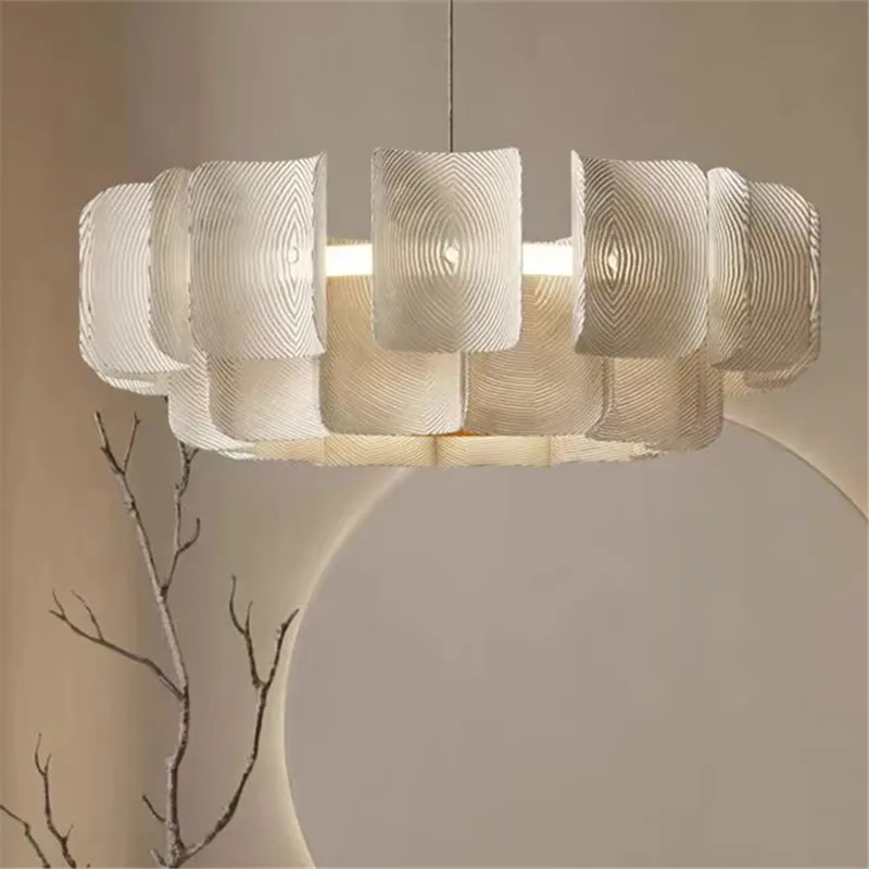 Wabi Sabi Led Chandelier Cream style large Pendant lamp for Bedroom Living Room Hotel Minimalist White circle chandelier