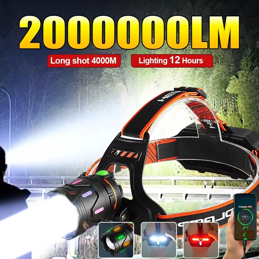 

800000LM Most Powerful Headlamp 18650 Rechargeable High Power LED Head Flashlight Fishing Head Lantern Professional Front Light