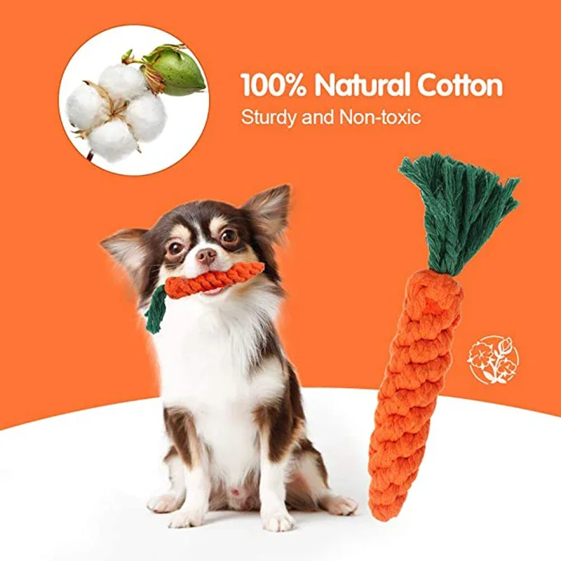 Handmade Cotton Rope Carrot Shape Toys For Dog Puppy Chew Toys For Small Large Dogs Pet Teeth Cleaning Toy Outdoor Fun Training