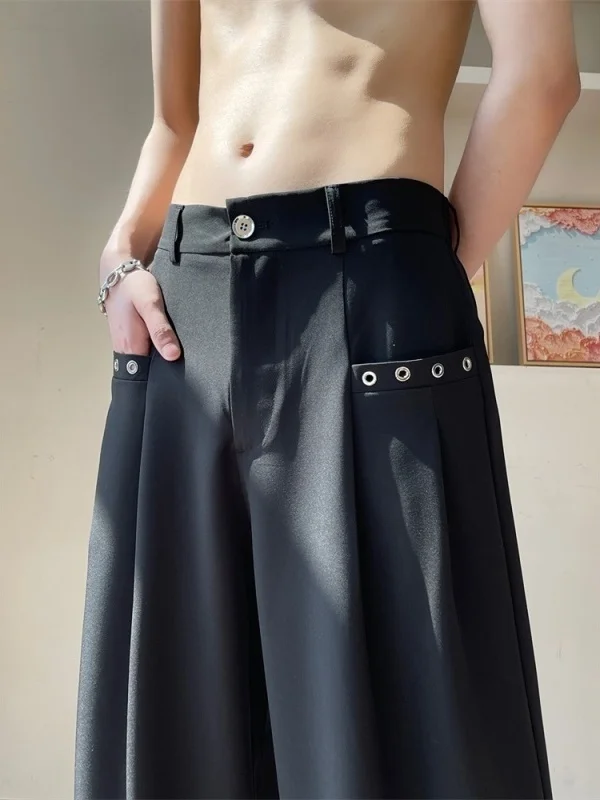 

Мужские повседневные свободные брюки из ледяного шелка на весну-лето, с высокой талией, прямые, немнущиеся, декоративные, модные, брендовые