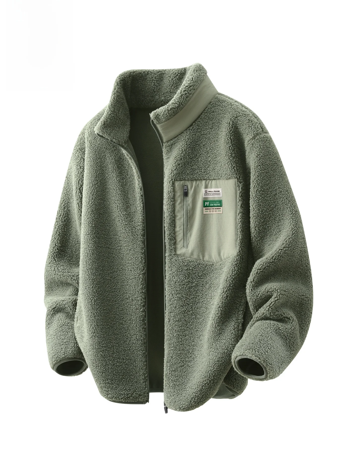 

Thiened Plu Jaet Men's Autumn Winter Stand Collar Zipper Closure Long Sve Casual Outerwear Coat