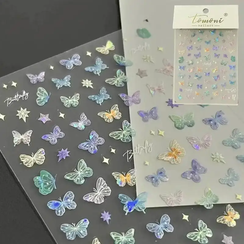 Butterfly Wing Streamer Laser Stickers Advanced Embossed Nail Art Stickers Colorful Butterfly Fairy Stickers Col