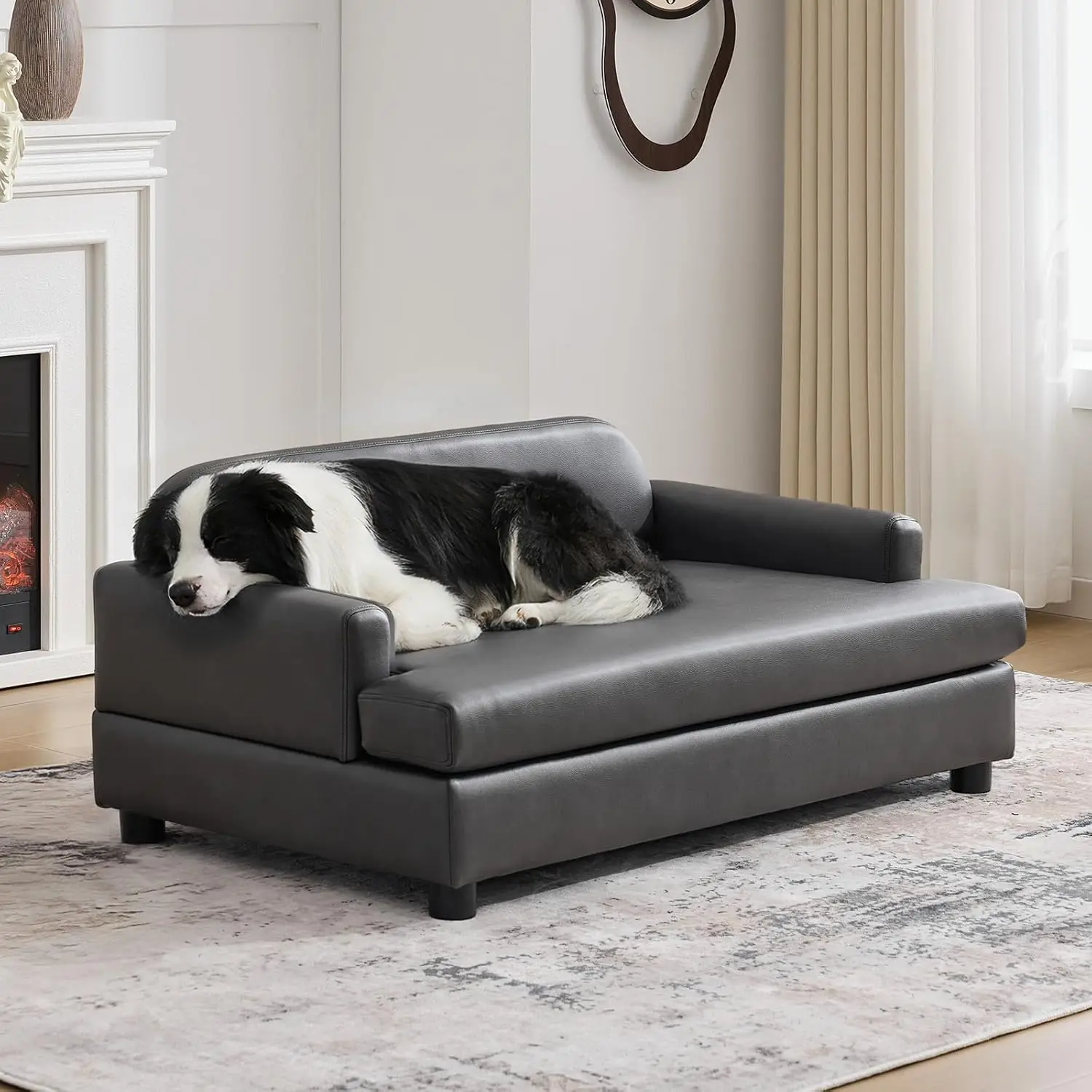 

Luxury Dog Sofa Bed Elevated Pet Couch with Durable Waterproof Leather & Orthopedic Sponge - Modern Furniture Style Dog Lounge &