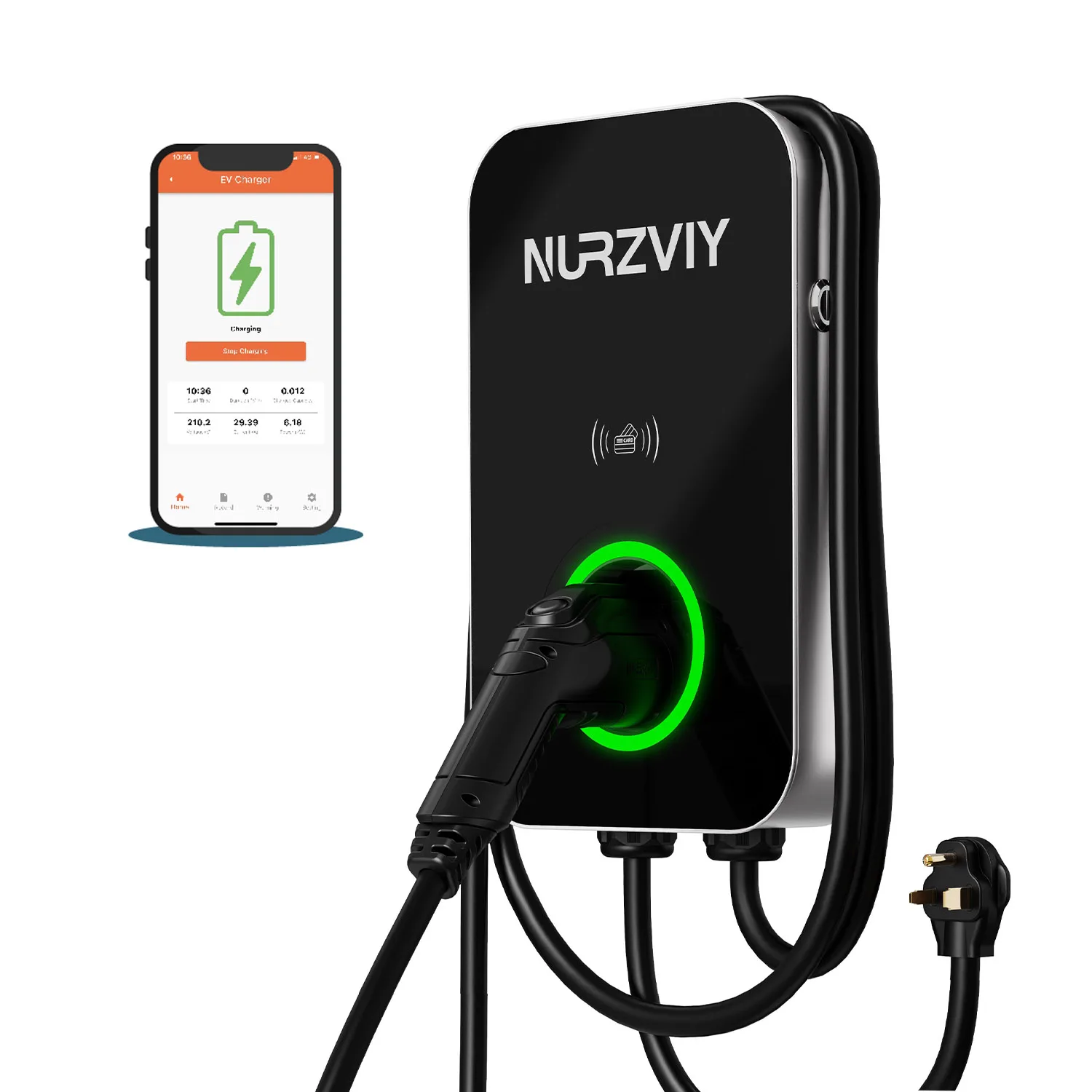 

Level 2 EV Charger for Home - NURZVIY 40 Amp 240V Plug-in Electric Vehicle Charging Station with WiFi/Bluetooth, NEMA 6-50 EVSE