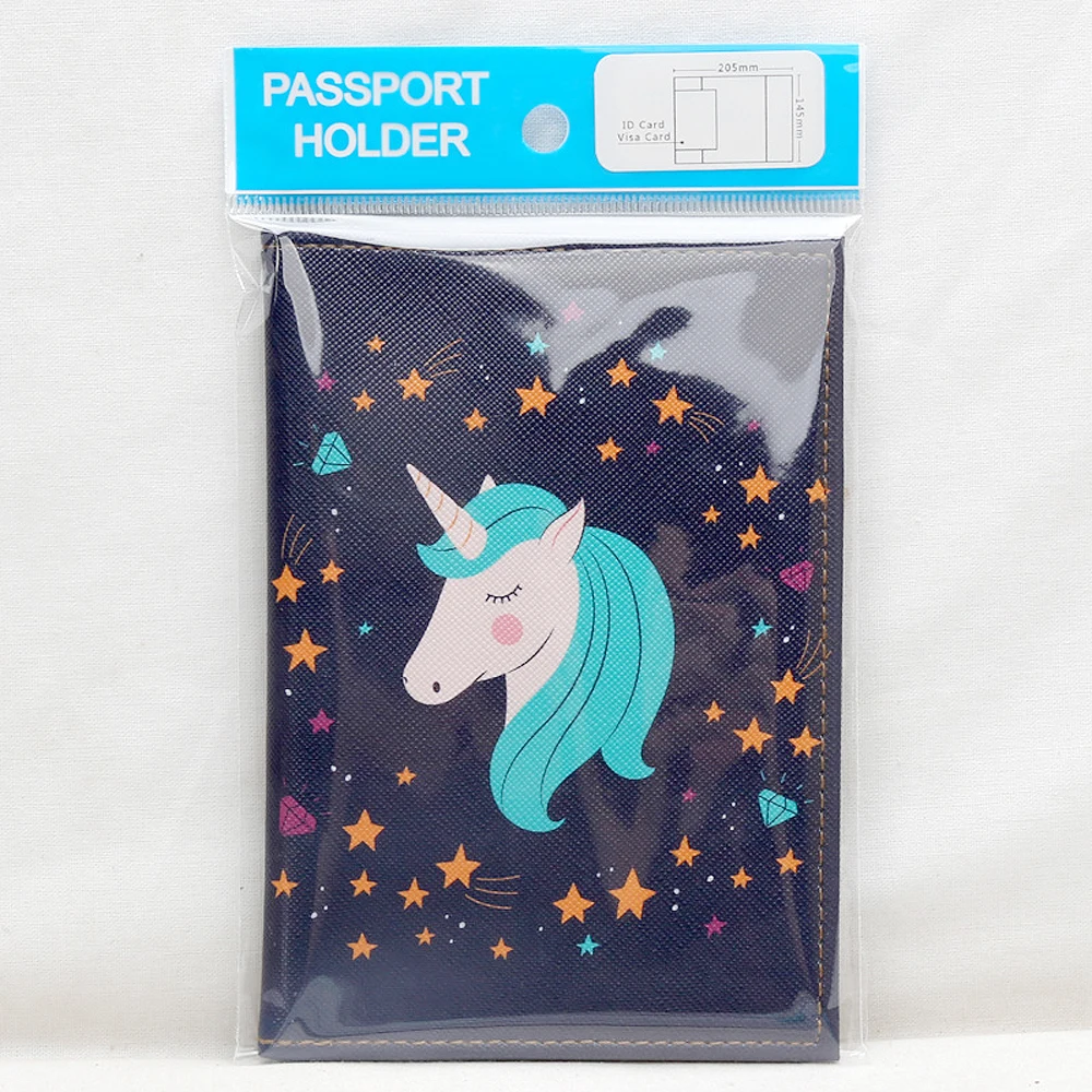 Funda de pasaporte de unicornio para mujer, accesorios de viaje, soporte de pasaporte fino, caballo arcoíris de dibujos animados, funda de pasaporte de cuero PU, lindo, nuevo