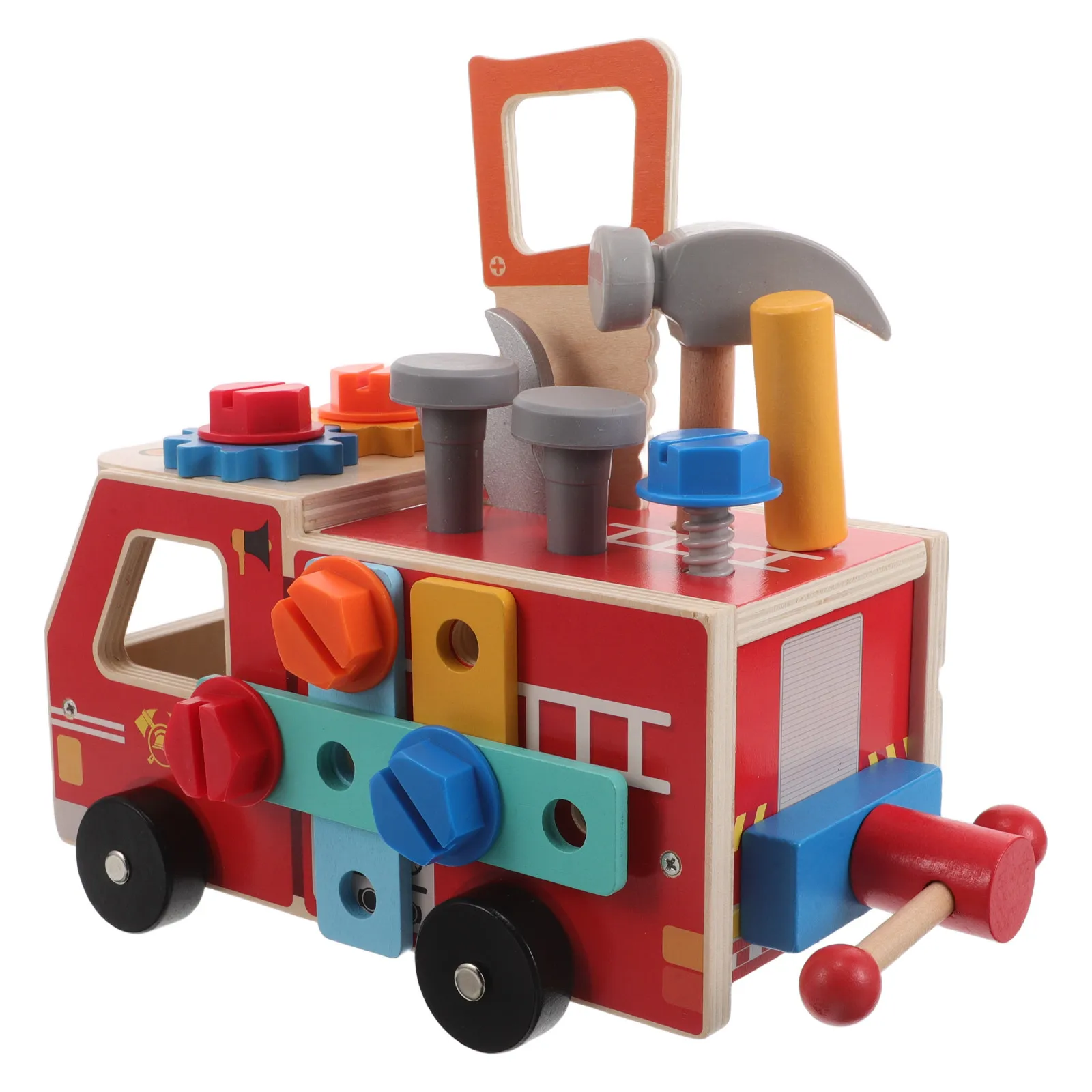 

1Set Early Education Tool Car: Real Wood Pretend Play Workbench Truck for Toddler Fine Motor Skills Creative Building