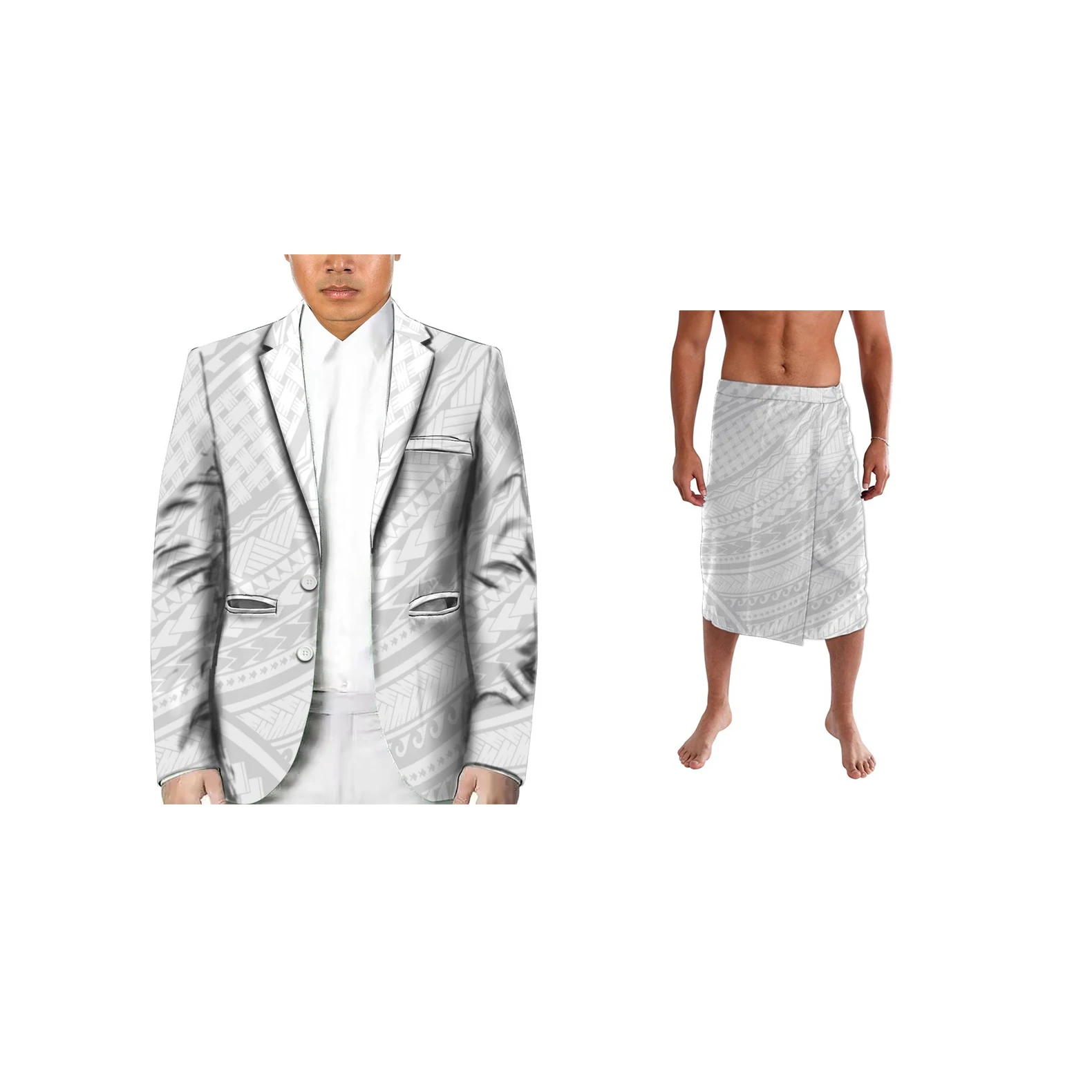 

Father's Day gift Casual White Suit Men's lapel party Wedding Ball suit Polynesian Retro tribal Custom Arbitrary Pattern