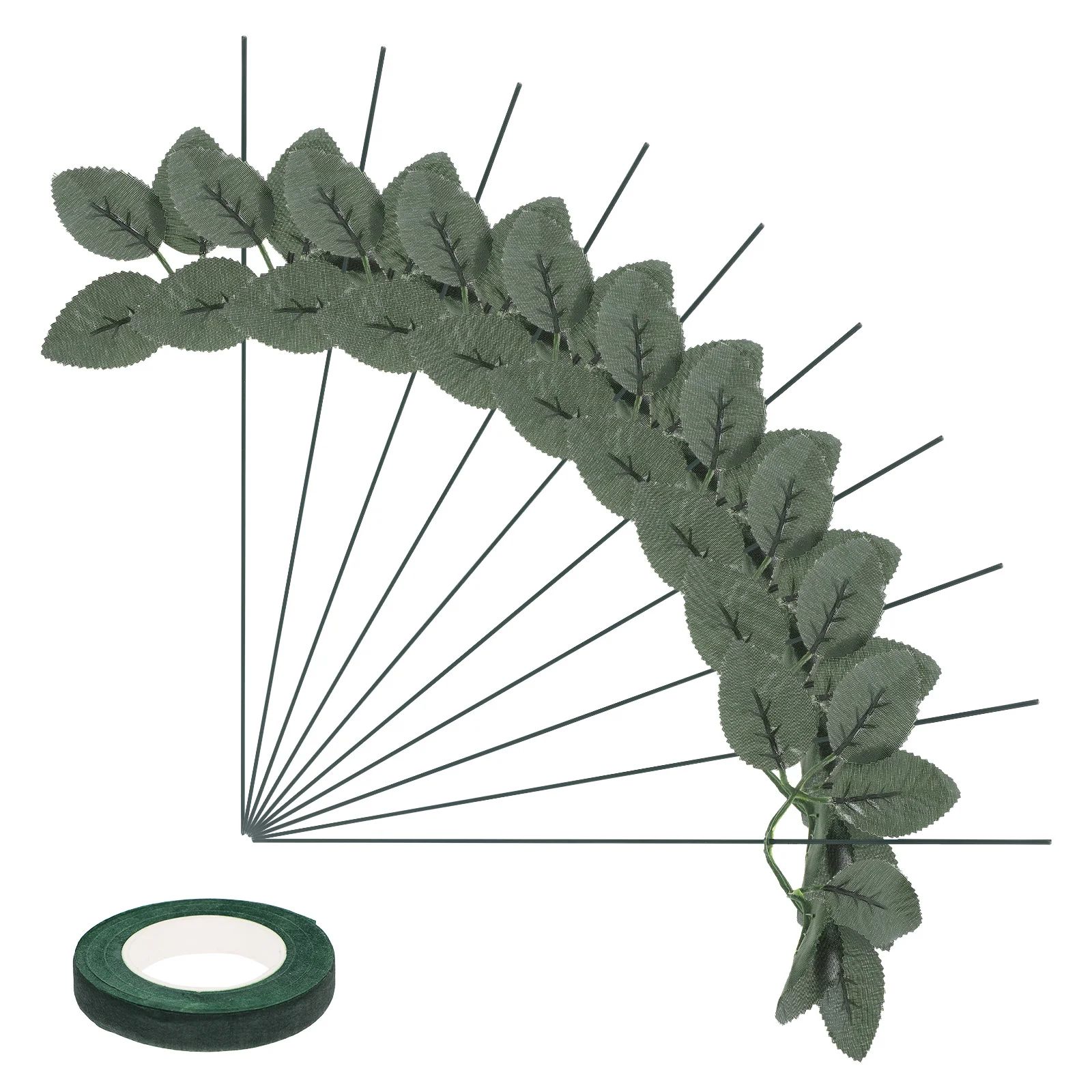 造花用ステムワイヤーキット、人工緑の葉付き、長い花茎、DIYフェイクフラワーアレンジメント、ブーケ用品、クラフト用