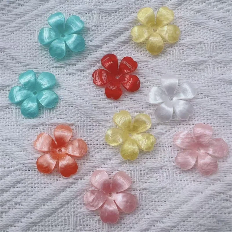 

Newest 100pcs/lot 26mm colo print cartoon flowers shape acrylic beads diy jewelry garment hair accessory