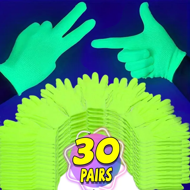 1-30Pairs Fluorescent Green Gloves Glow In UV Neon Glove Party Supplies Glow in Blacklight UV Light Bar Theme Party Decor Unisex
