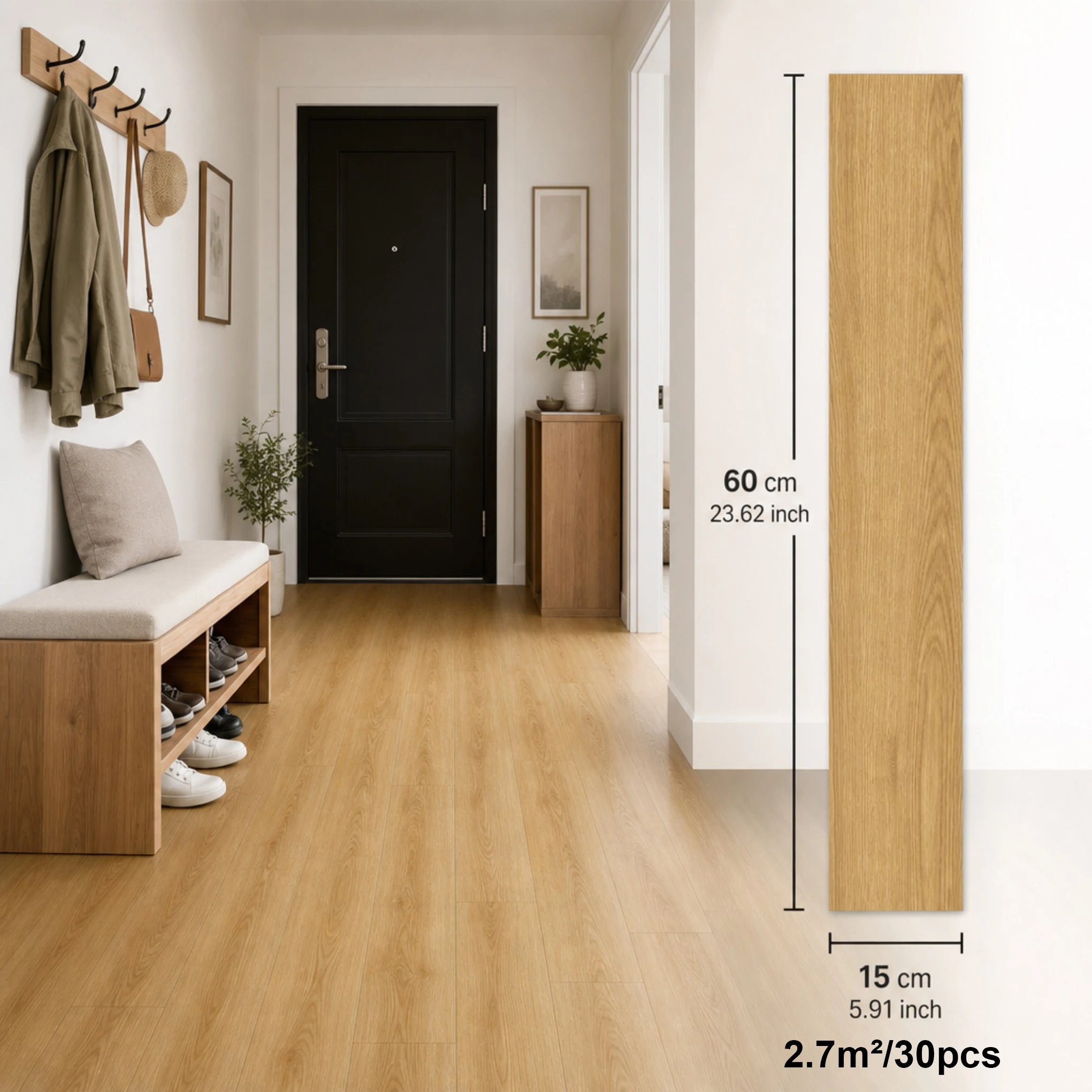 Kit economico per rinnovare interni fai-da-te, listelli per pavimenti in PVC effetto legno, da applicare con adesivo, 30/60 pezzi, 60×15 cm, spessore 1 mm, pavimento in vinile autoadesivo, 2,7. ㎡