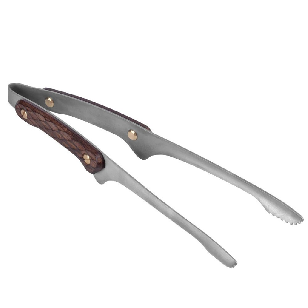 

Titanium BBQ Tongs Curved Wooden Handle 24.5cm Heat-Resistant for Outdoor Camping Picnic U-shaped Stand No Table Touch Rustproof