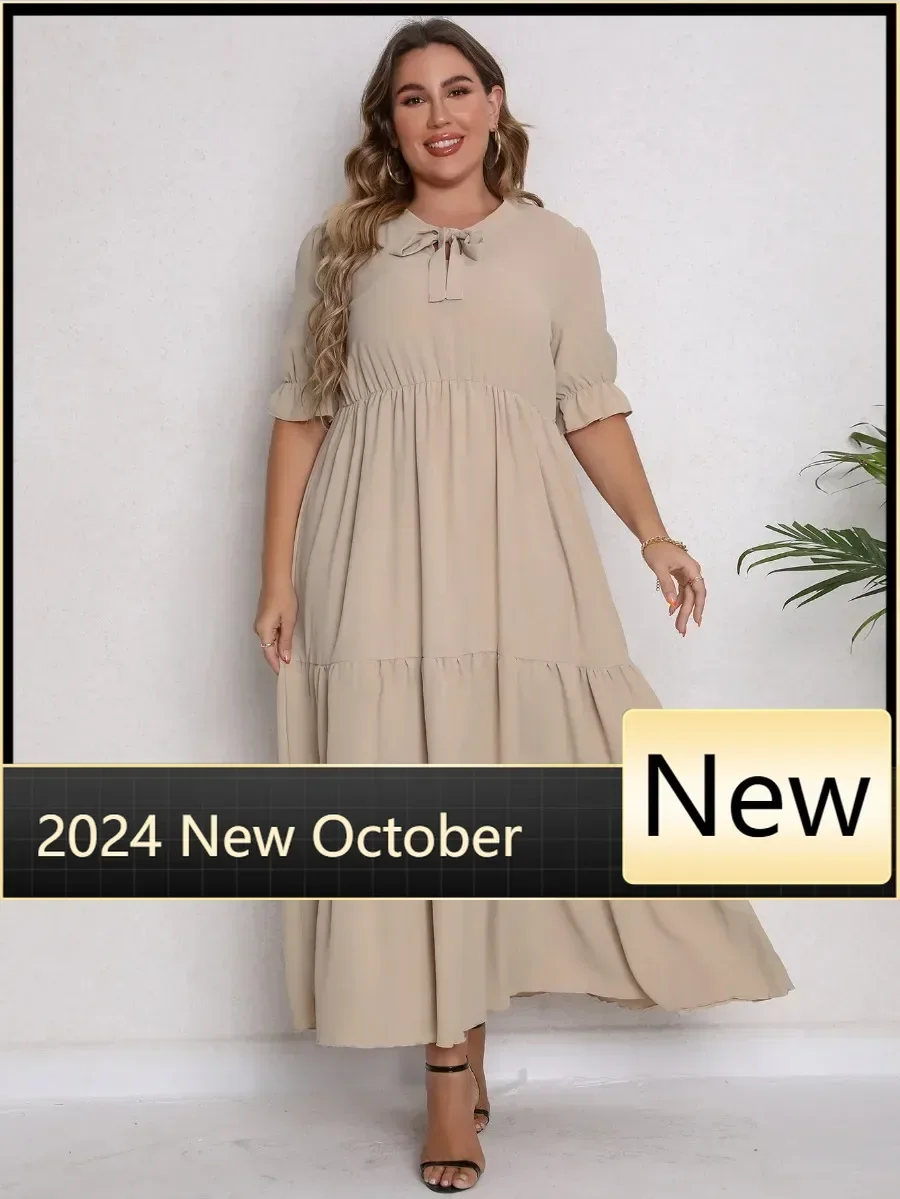 Plus Size New Arrival Fashional Short Sleeve Solid Color Summer Casual Long Dresses For Big Size Women