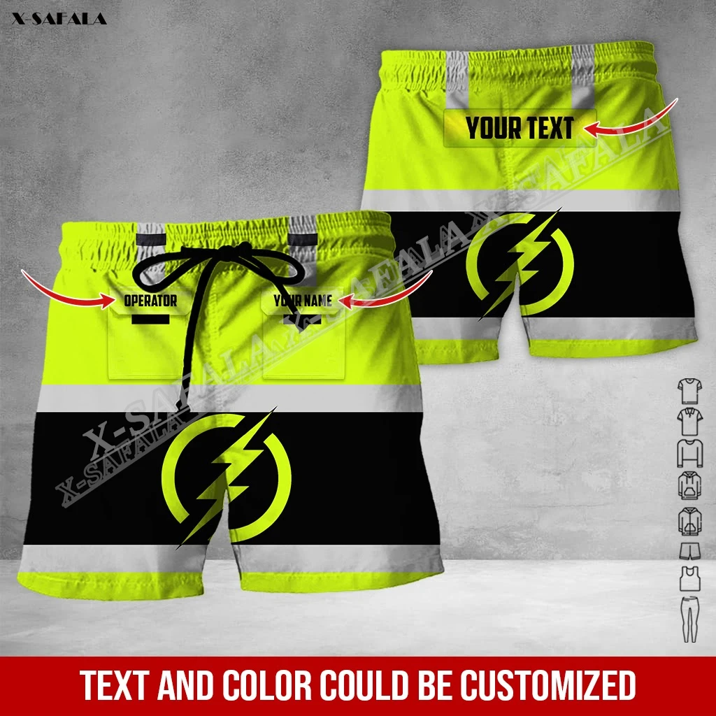 

Electrician Lineman 3D Printed Man Shorts Elastic Waist Beach Drawstring Jogger Pants Safety Uniform No-Workwear Cosplay