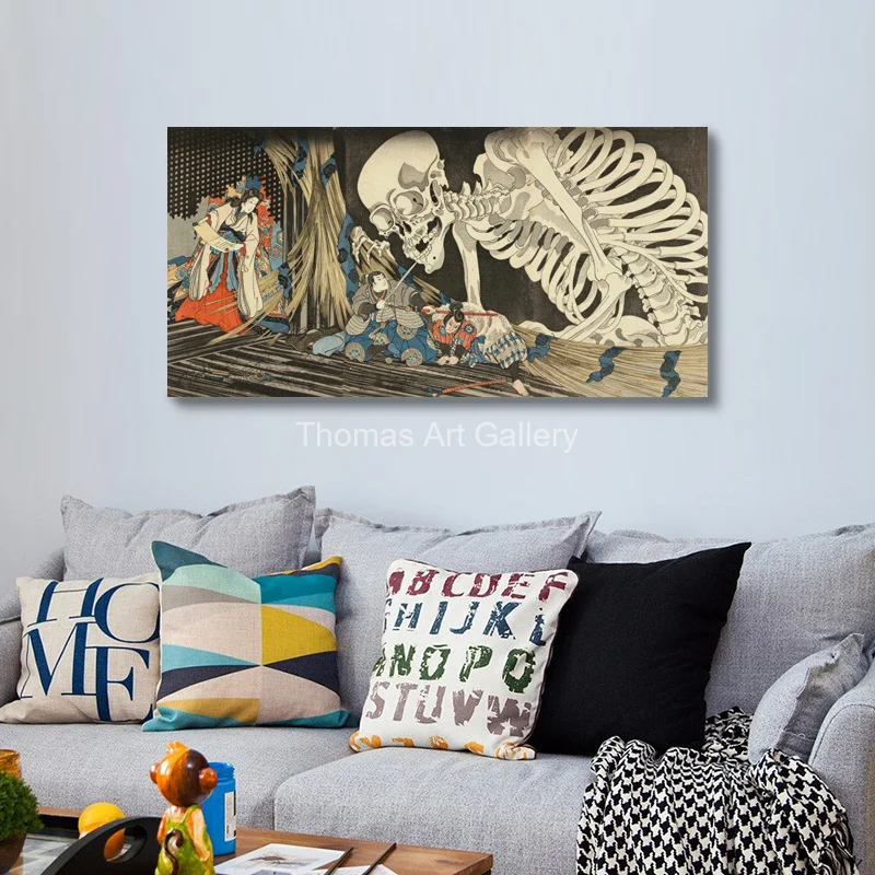 Utagawa Kuniyoshi Giant Skeleton Canvas Art Print Japanese Ukiyo e Yokai Demon Painting Dark Fantasy Decor for Home Office Study