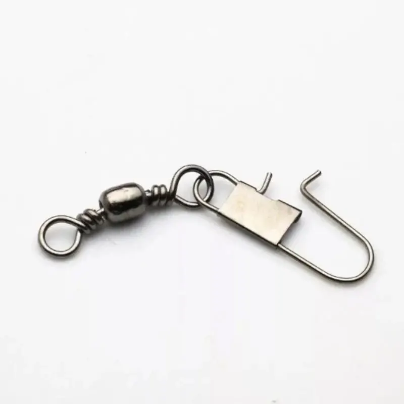 Conector giratorio de pesca, Pin de rodamiento, Clips de cierre a presión, anzuelo, accesorios de aparejos de pesca, 4 tamaños, 100 unids/lote por paquete