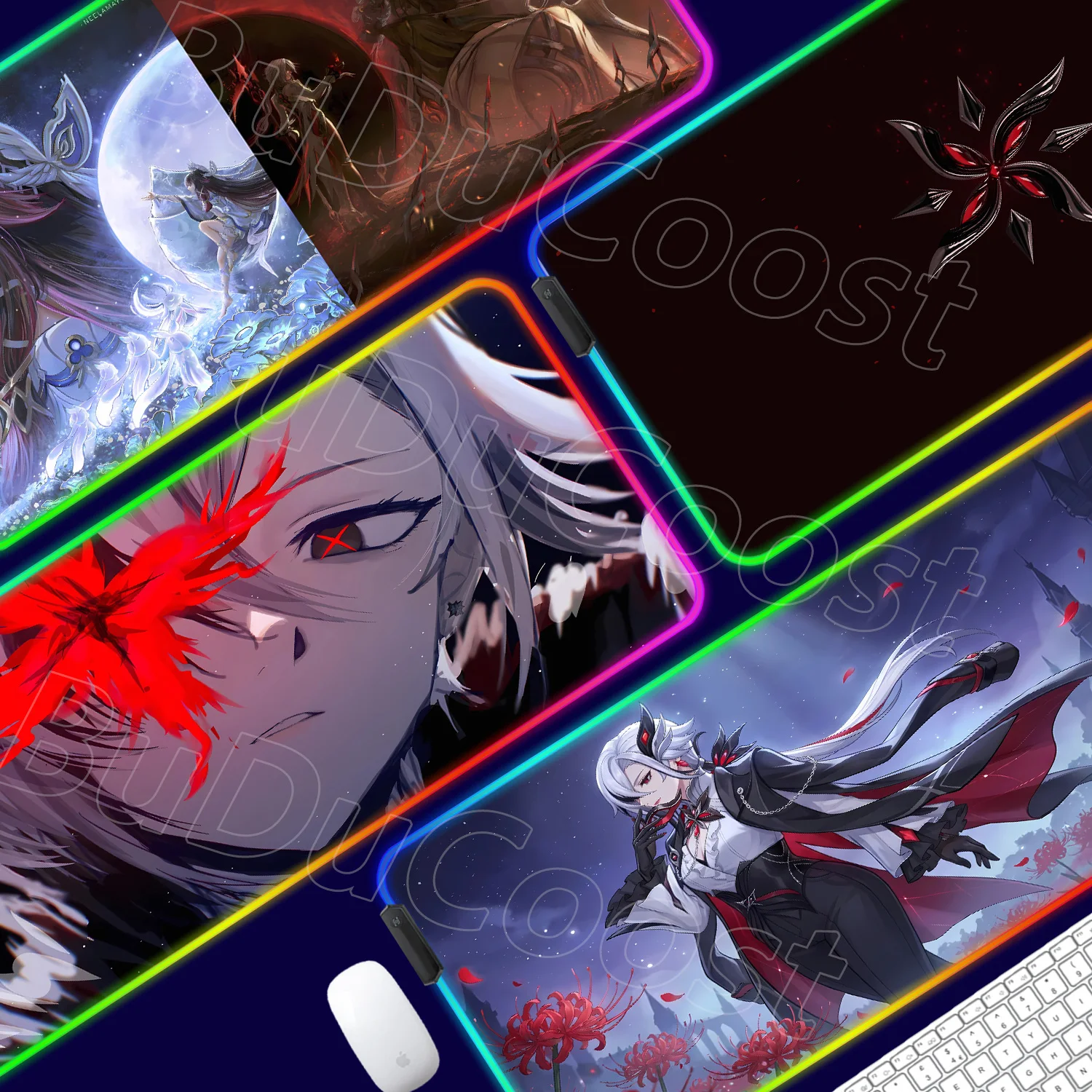 

RGB Glowing Anime Girl Desk Mat Game Genshin Lmpact Arlecchino Mouse Pad Large Anti-fray Keyboard Ergonomic Office PC Mice Mats