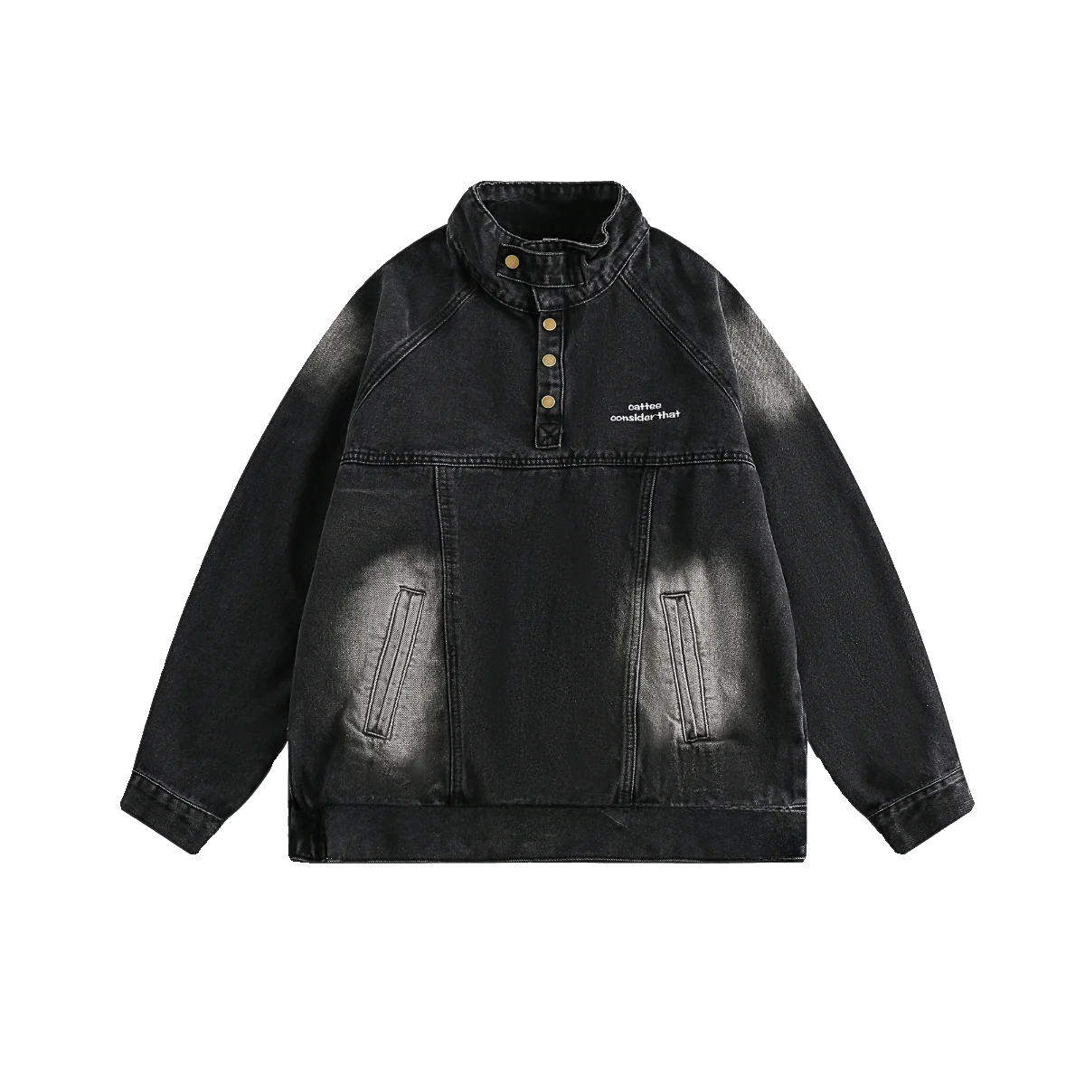 Jiwuus レトロな日本のストリートスタイルハーフハイカラーダメージ加工デニムジャケットルーズカジュアルユニセックス春秋ワークウェアコート