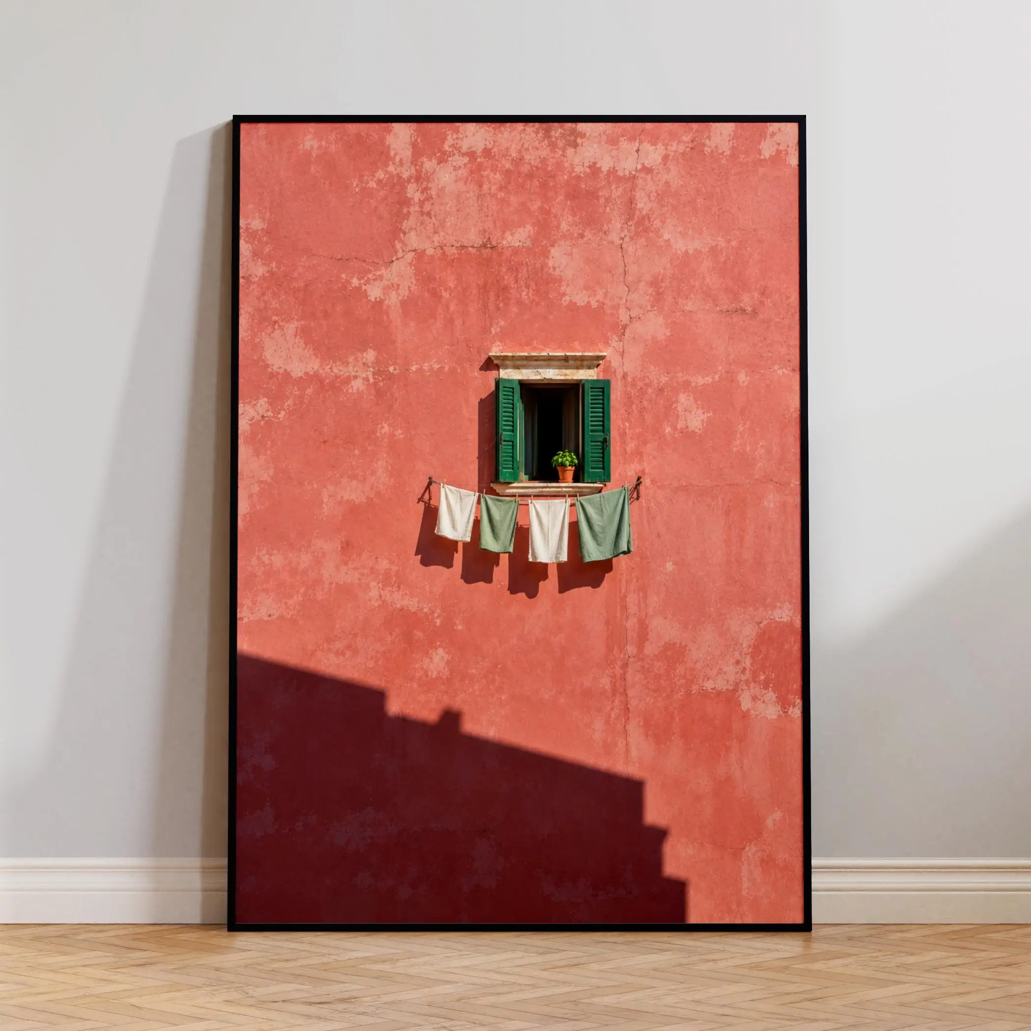 Colorful Balcony Rustic European Laundry Line Poster Reading Nook Summer Window Prints Canvas Painting Wall Pictures Home Decor
