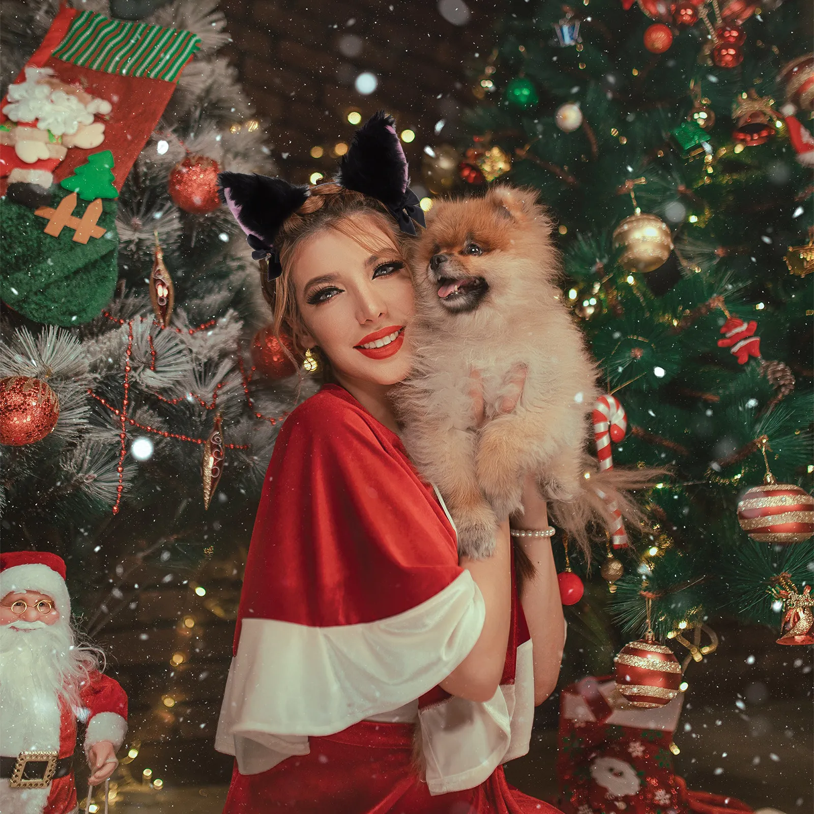 1Set Cat Ear Headband Tail Choker Set Animal Costume Accessory Party Cosplay Photo Prop Performance Supplies Animal Cosplay Prop