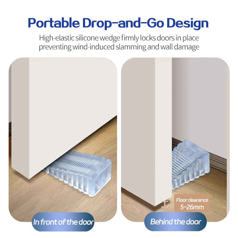 Rubber Wedge Door Stop Safety Silicone Door Stop Block Wedge Stop Door Stopper Front Anti-collision Can Move Rubber Doorstop