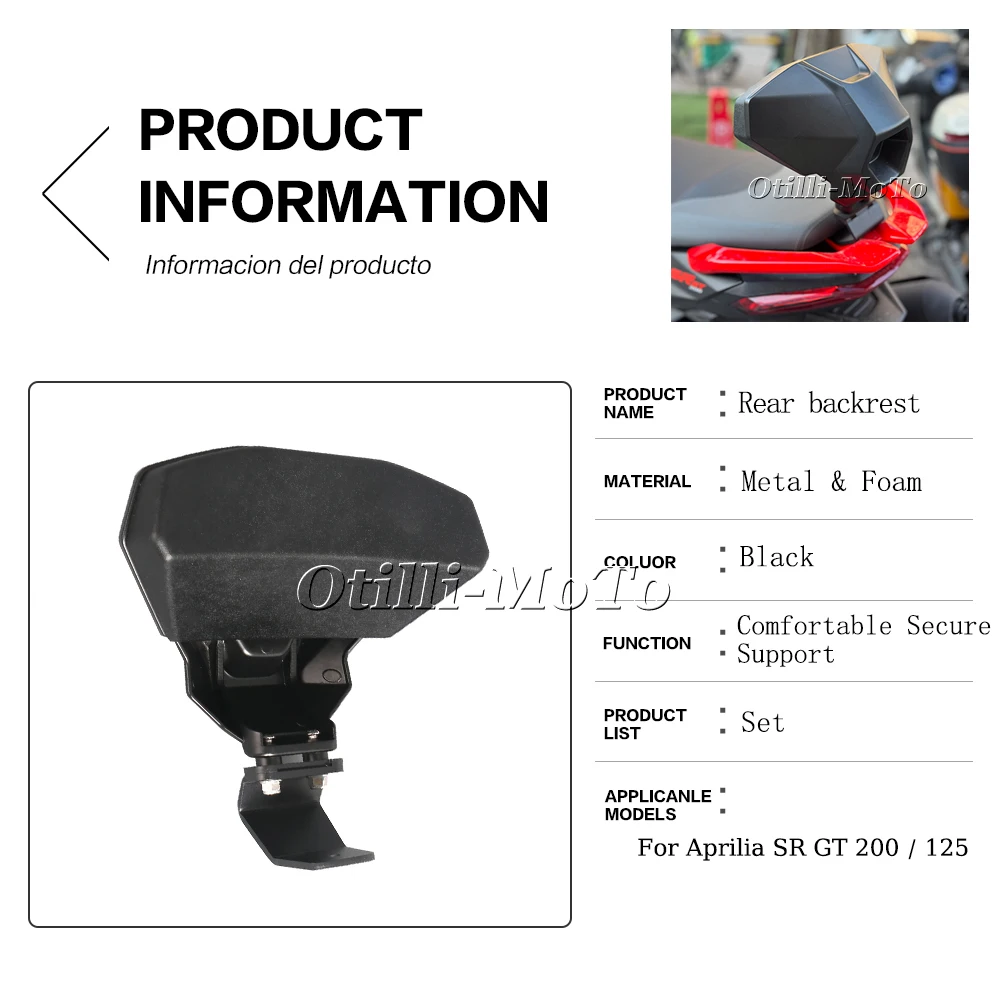 For Aprilia SR GT200 SR GT125 Motorcycle Modified Rear Passenger Seat Rear Backrest Cushion Back Rest Pad Aluminum Bracket