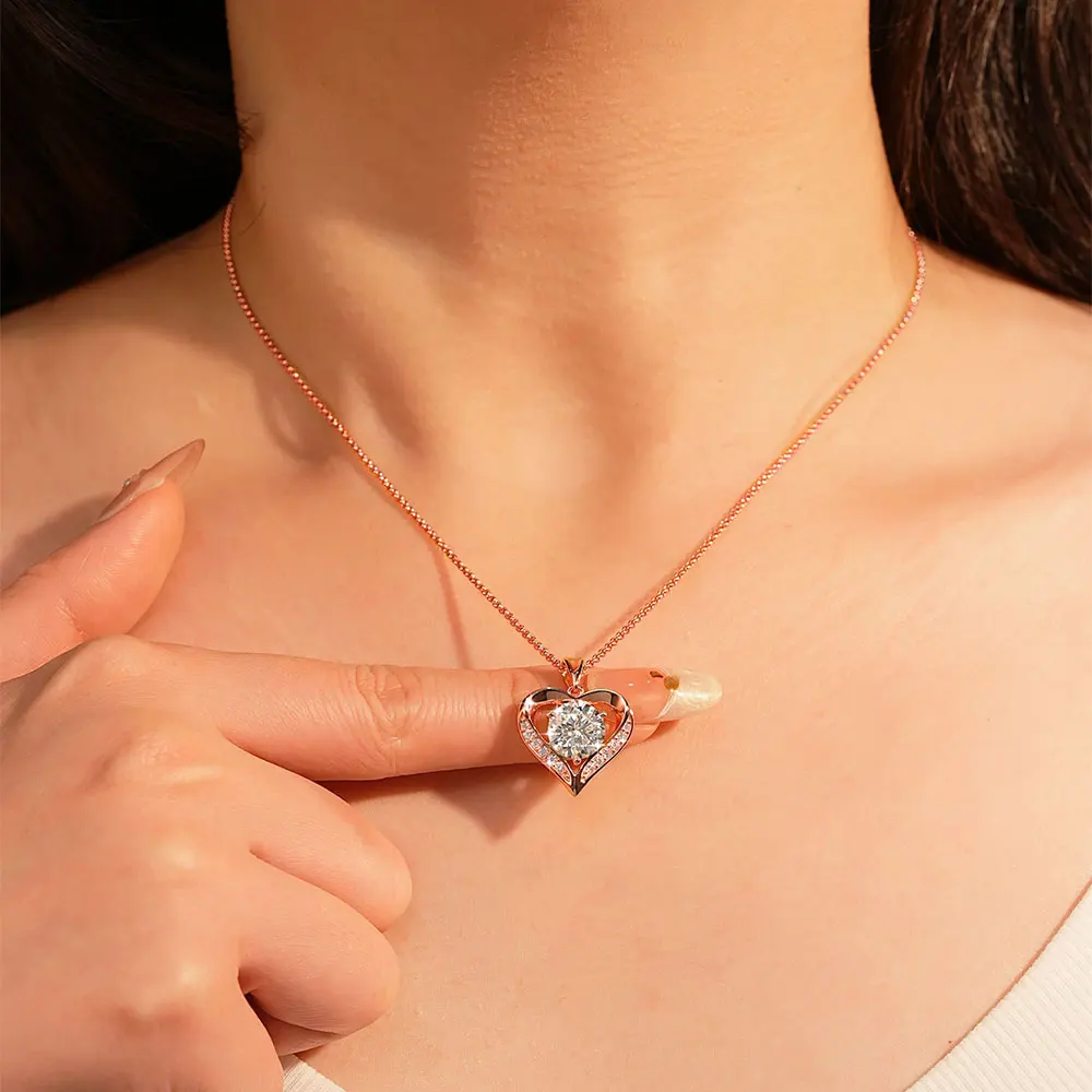 Abestecom 6.5mm Round Moissanite Pendant Necklaces Jewelry 925 Silver Eternal Heart Necklace Women Wedding Engagement Gifts