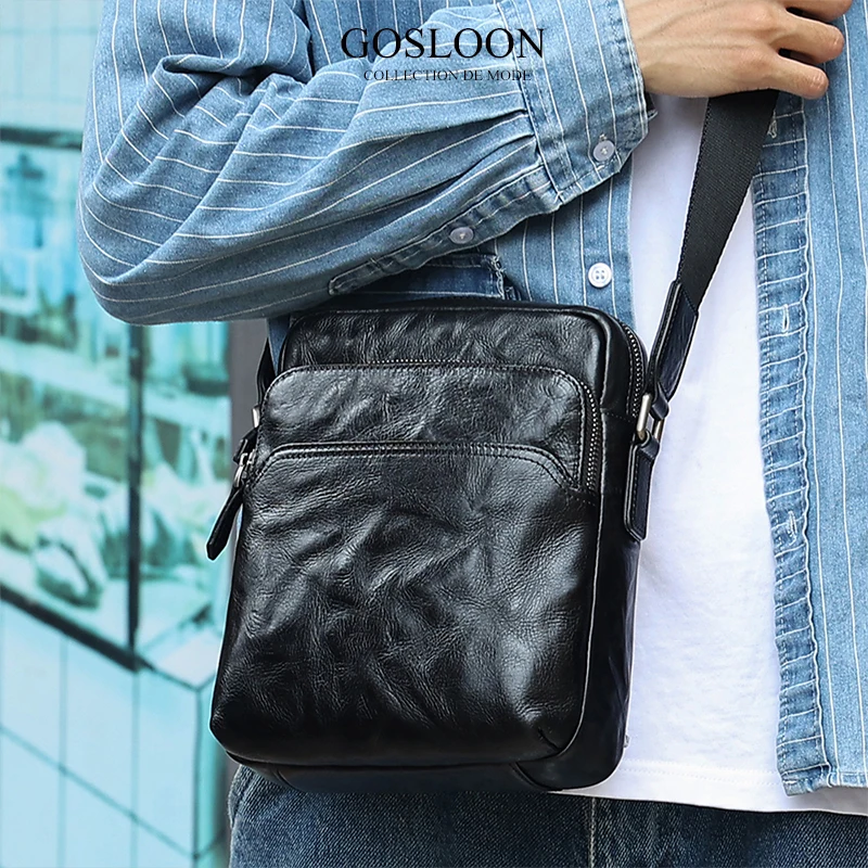 

Gosloon-168 Men's Shoulder Bag Real Leather Bag Crossbody Bag Street Trend One Shoulder Cross Body Bag Hand Grip Pattern