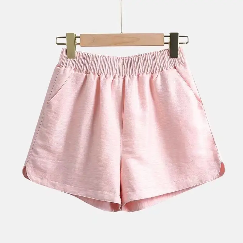Plus Size Casual Shorts Women Clothing Short Solid Top Office Lady Elastic Waist Pocket Shorts Casual Summer