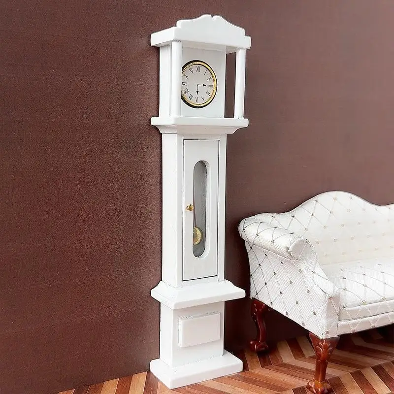 1 pçs 1: 12 casa de bonecas relógio de chão de madeira e sino antigo modelo brinquedo em miniatura casa de boneca restaurante cena acessórios