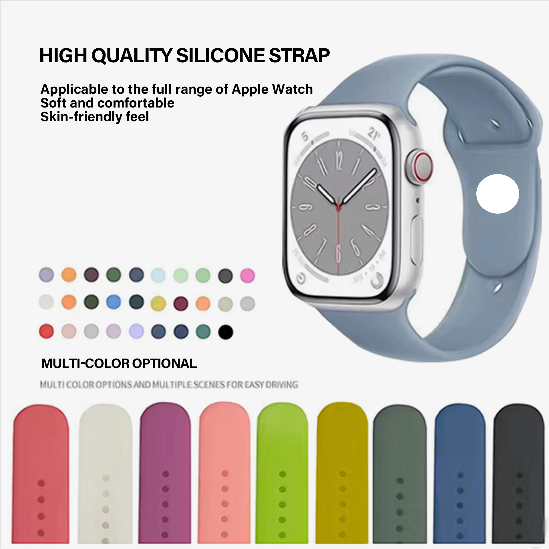 Silicone Band Compatible with Apple iWatch 6/5/Ultra, S9 Classic Fashion Apple Watch Strap for Smart Sports