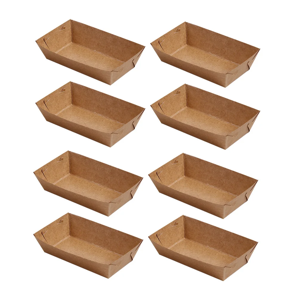 50 Pcs Cost-effective Food Tray Open Packing Unpack Boat Shape Kraft Paper Serving Reusable