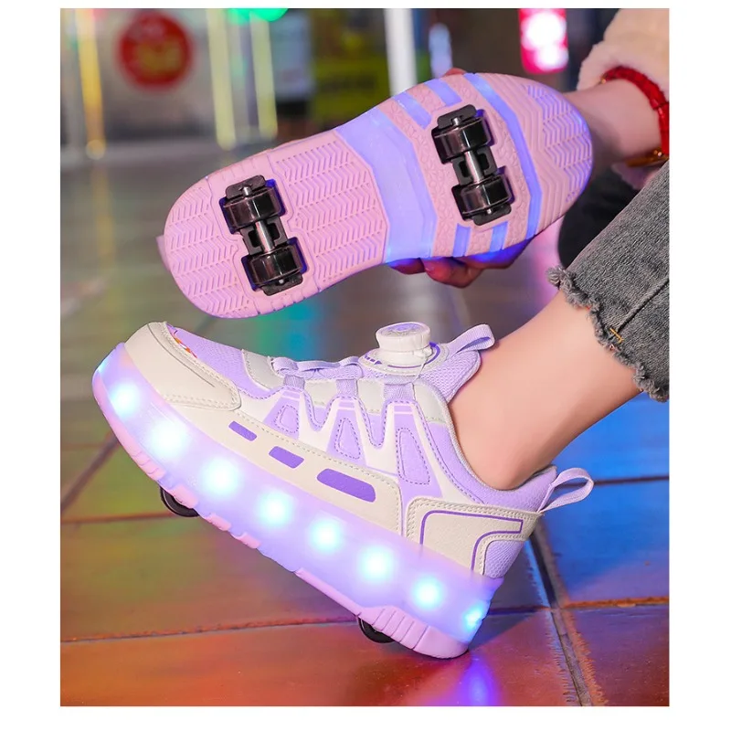 الأطفال أربع عجلات مضيئة متوهجة أحذية رياضية أسود وردي مصباح ليد الأسطوانة أحذية تزلج أطفال Led أحذية بنين بنات USB شحن #5