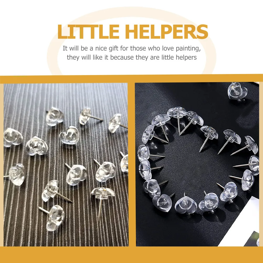 100Pcs Transparent Heart Push Pins High Grade Plastic Metal Construction Delicate Multi Function Thumbtacks Map Supplies