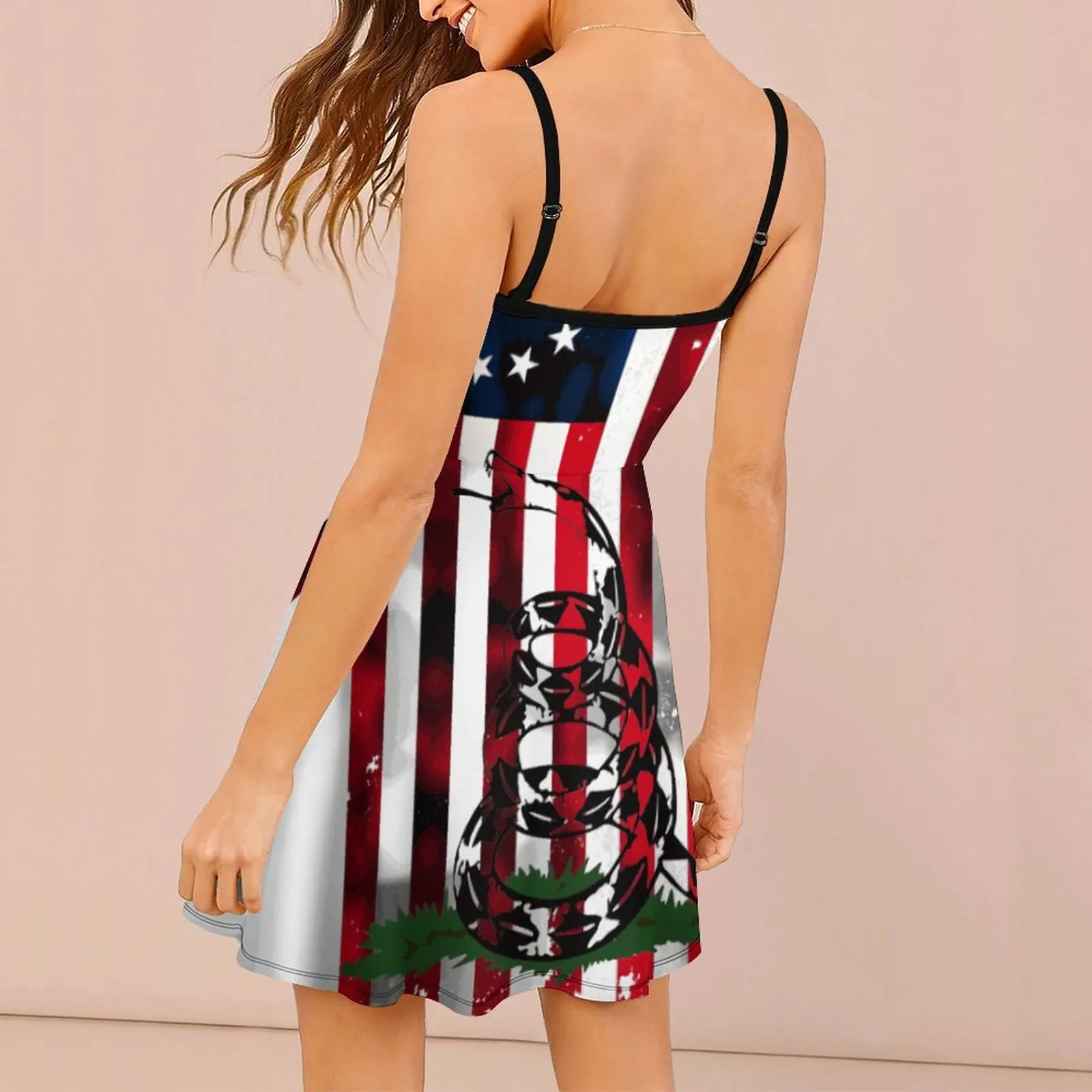 Distressed Vertical Betsy Ross Gadsden Flag Hot Sale Sexy Woman's Clothing Women's Sling Dress Humor Graphic Cocktails Dresses