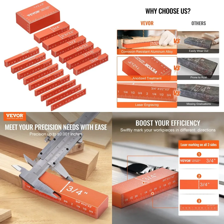 

VEVOR Setup Blocks Woodworking Tools 16Pie Precision Height Gauge Block Set with Clearly Engraved Size Markings and Storage Ca