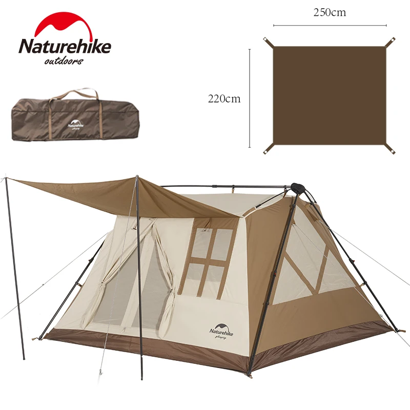 Naturehike A-Type Cotton Automatic Tent Outdoor One-touch Quick Open Camping Cabin House 3-4 Person Waterproof Tent Portable