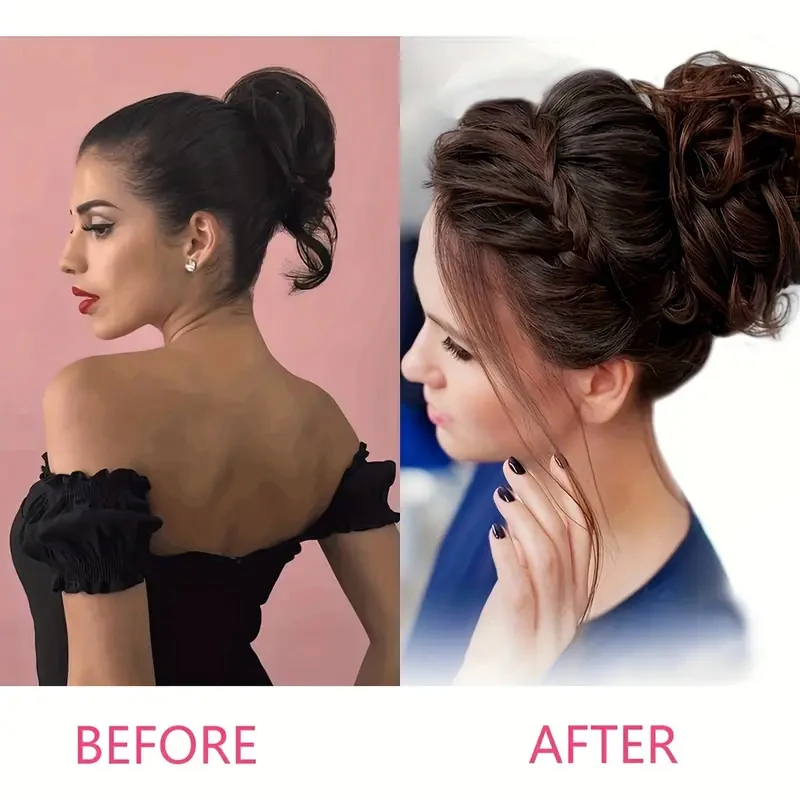 LUPU DIY Messy Bun Hair Extension Curly Ponytail Hair Accessory Donut Braid Ponytail Faux Hairpiece สำหรับผู้หญิง