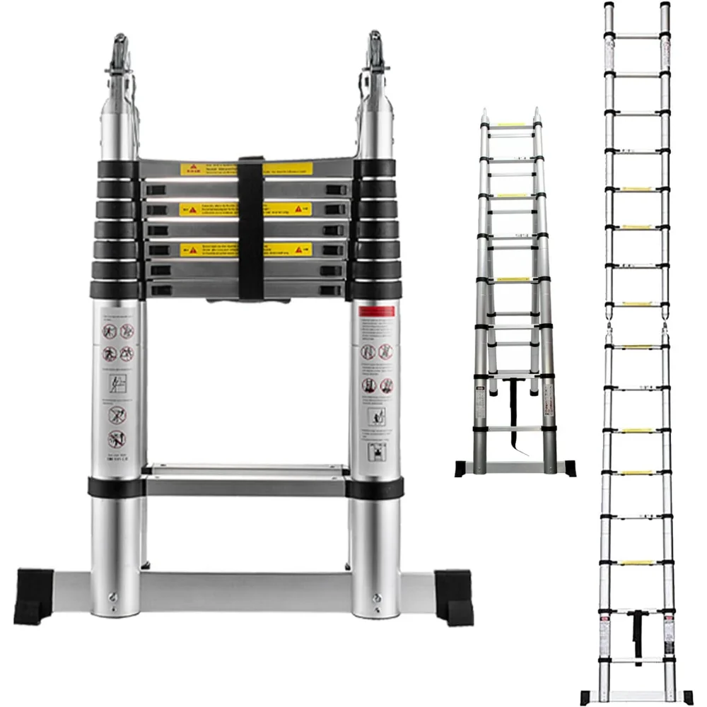 

2-IN-1 Telescopic Folding Ladder 16.5FT A-Type 8.2+8.2FT Straight Ladder Aluminum Extension Non-Slip Portable with Support