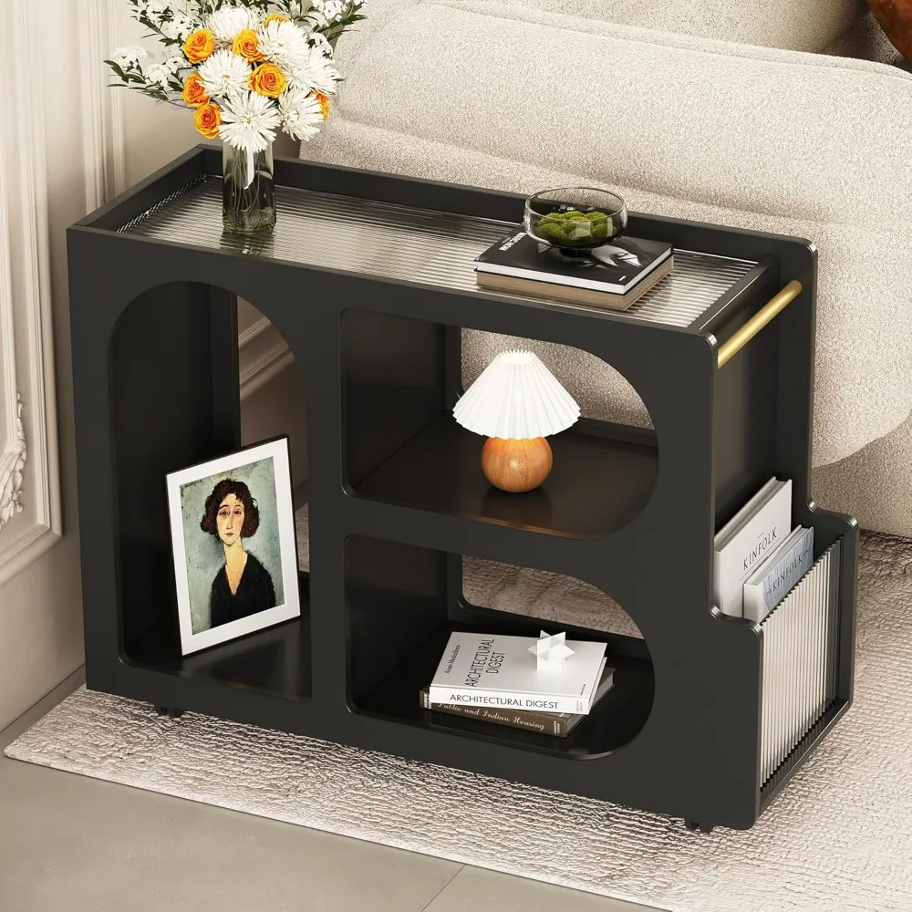 

Mobile End Table with Lockable Wheels, Storage Drawer, 11.8inch Narrow Nightstand with Multi-Layer Storage, Coffee table
