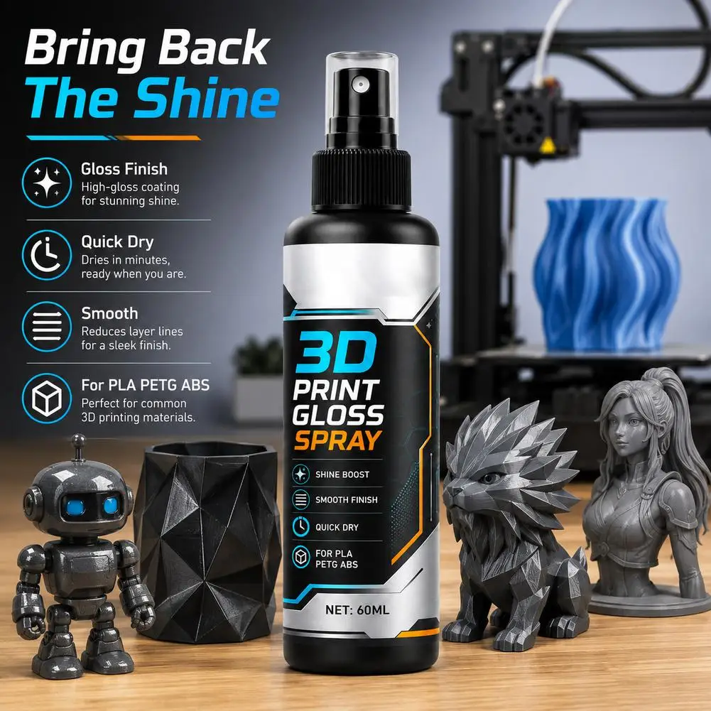60ml 3D Printing Model Brightening Spray High Gloss Surface Fast Drying Towel Reduce Lamination for DIY Crafts
