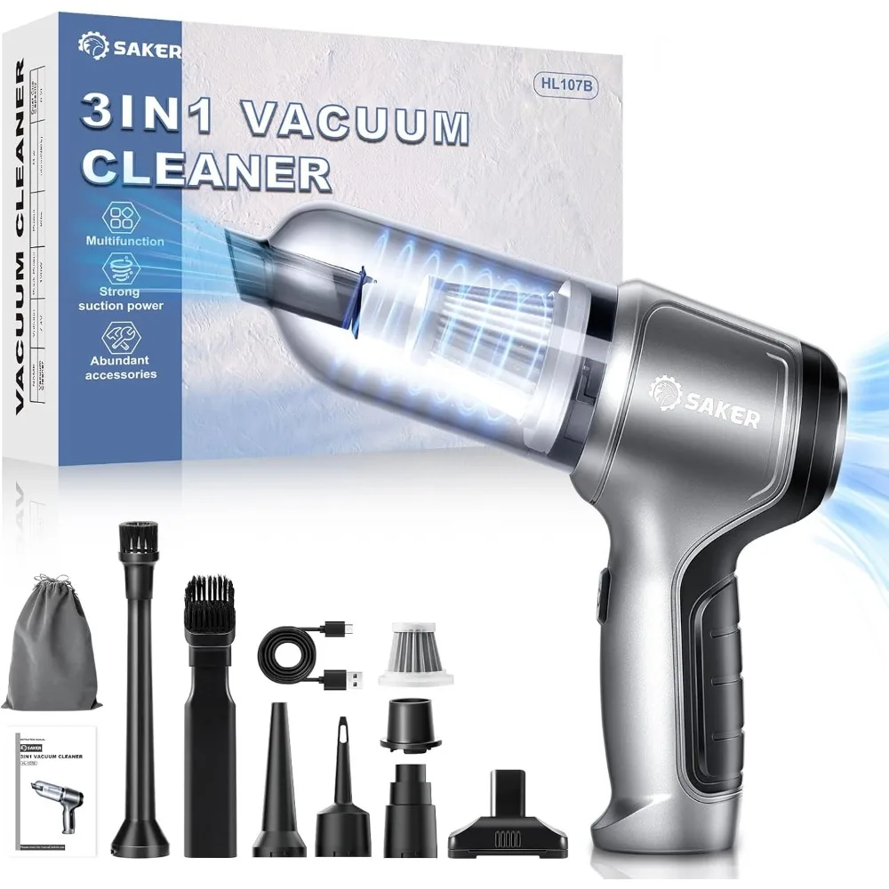 مكنسة سيارة ساكر المحمولة اللاسلكية 3 في 1 مكنسة سيارة محمولة بقوة 15000 باسكال عالية مع محرك بدون فرش وTypeC لعيد الميلاد Ca